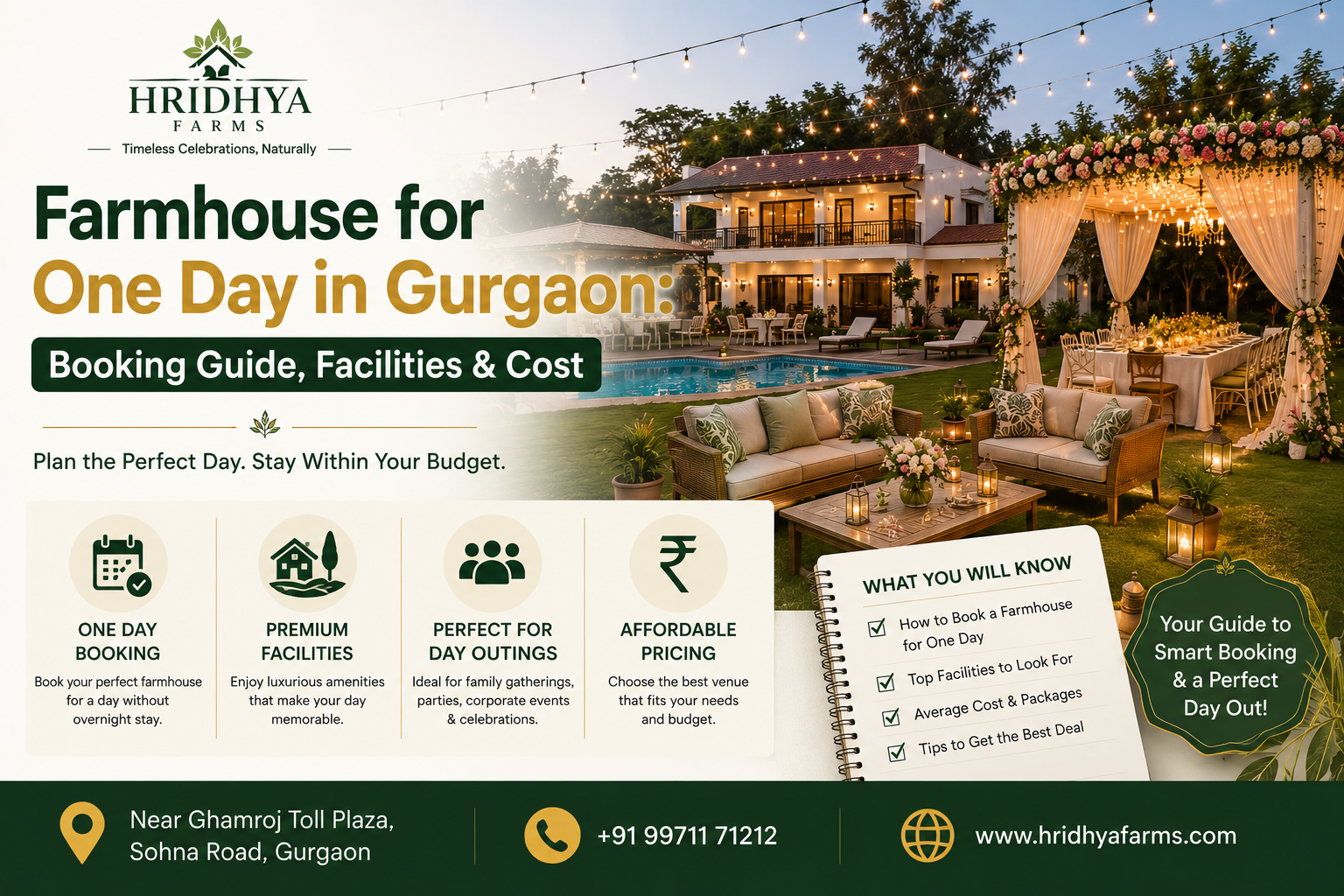 Farmhouse for One Day in Gurgaon: Booking Guide, Facilities & Cost